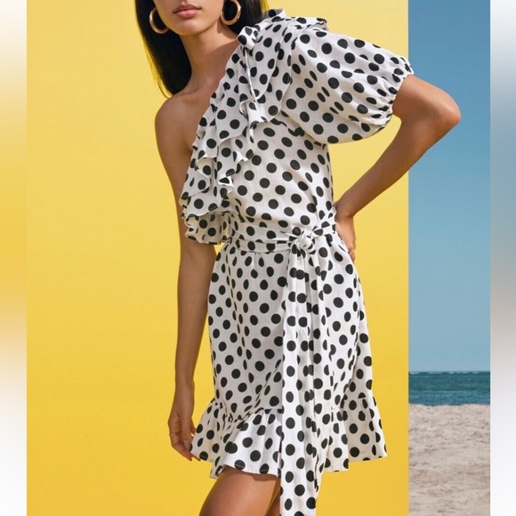NWT Lisa Marie Fernandez X Target Black white one shoulder Polkadot mini dress - Picture 1 of 9